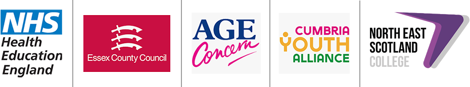 Clients include Health Education England, Essex County Council, Age Concern, Cumbria Youth Alliance and North East Scotland College